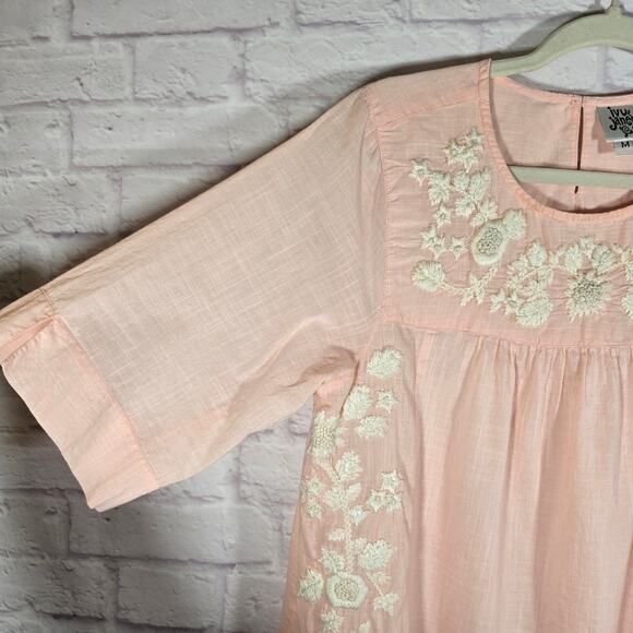 MM Ivy Jane Pink Embroidered Top Womens Size M 100% Cotton Boho Cottage Feminine - Picture 3 of 10